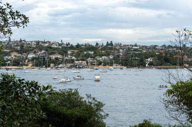 Avustralya 'da mavi denizde yüzen teknelerin yüksek açılı görüntüsü.