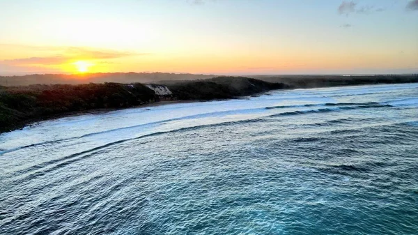 Sunset Sea Coast Natural Landscape Reflection Blue Sky Yellow Sunlight — Stock Photo, Image