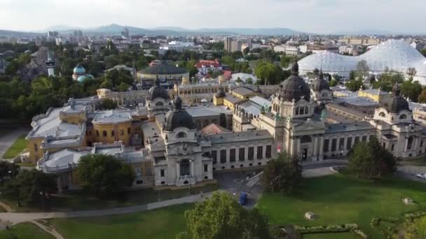 Vue Aérienne Bâtiment Bain Thermal Szechenyi Hongrie Budapest — Video