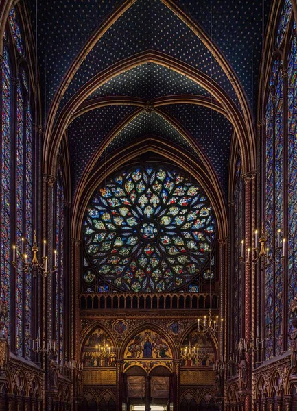 West Rose Ablak Sainte Chapelle Felső Kápolnájában Századi Festett Üveggel — Stock Fotó
