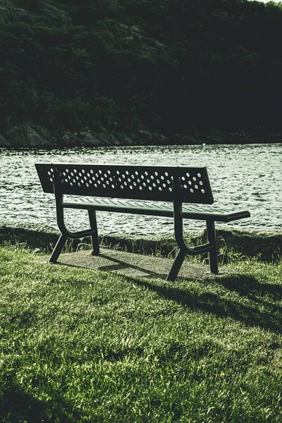 Empty Bench Sunny Bay — Stock Photo, Image