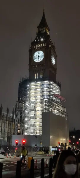 Uma Foto Big Ben Noite Durante Renovações — Fotografia de Stock