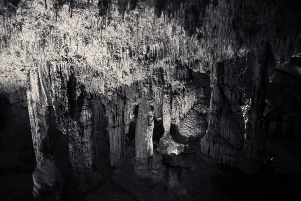 Grayscale Shot Neptune Grotto Cave Formations Alghero Sardinia Italy — Stock Photo, Image