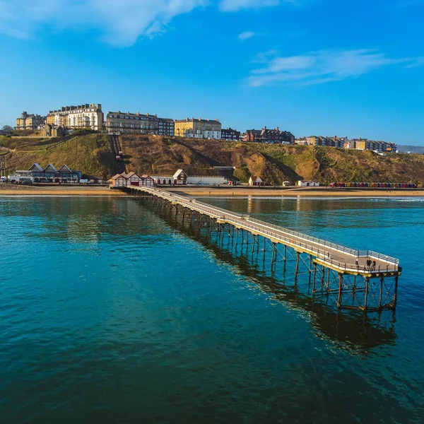 Saltburn Sea Pleasure Pier Funicular Railway Providing Access Town Sea — Stock Photo, Image