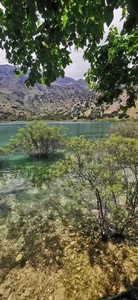 Colpo Verticale Lago Naturale Kournas Creta — Foto Stock