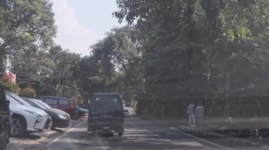 Güneşli bir günde işlek bir sokak ve ağaç geçidi