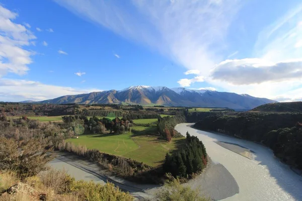 Een Antenne Opname Van Rakaia Gorge Nieuw Zeeland Tegen Een — Stockfoto