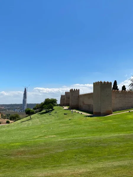 Awesome Scenery Kasbah Chellah Surrounded Grass Blue Sky Medieval Necropolis — Stock Photo, Image