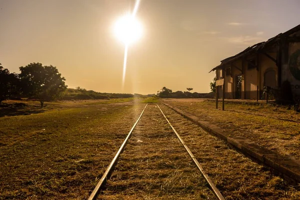 Sunset View Rustic Shed Iin Old Railway Station City Vera — Stock Photo, Image