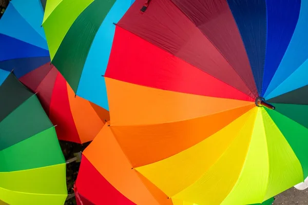 Couple Colorful Rainbow Umbrellas Pride Parade Protection Symbol Lgbtq Community — Stock Photo, Image