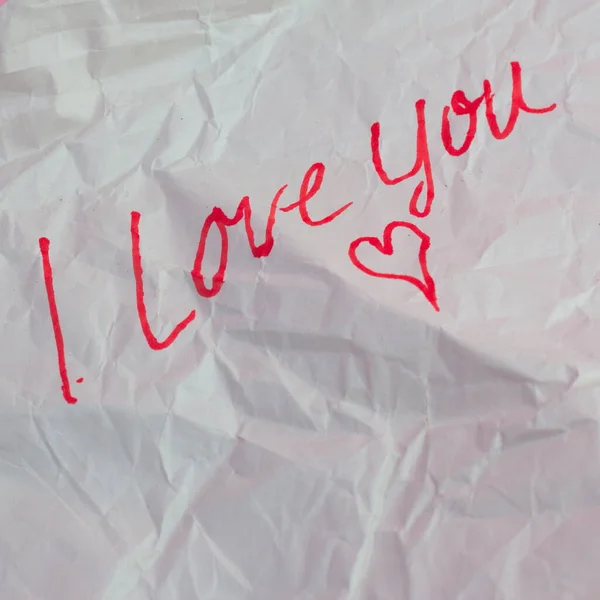 Closeup Shot White Crumpled Paper Confession Saying Love You Heart — Stock Photo, Image
