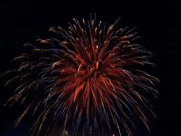Beautiful Fireworks Explosion Dark Night Sky — Fotografia de Stock
