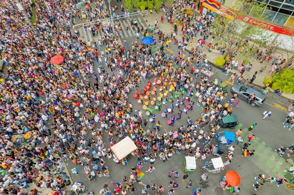 Mexiko Stadt Mexiko Juni 2022 Luftaufnahmen Der Pride Parade Auf — Stockfoto