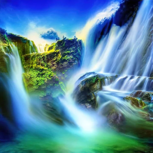 Захватывающая Сцена Водопада Ярких Цветах — стоковое фото
