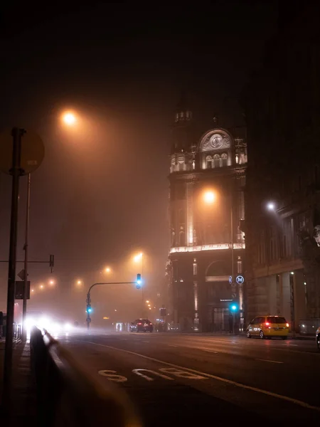 Улица Туманном Городе Ночью — стоковое фото