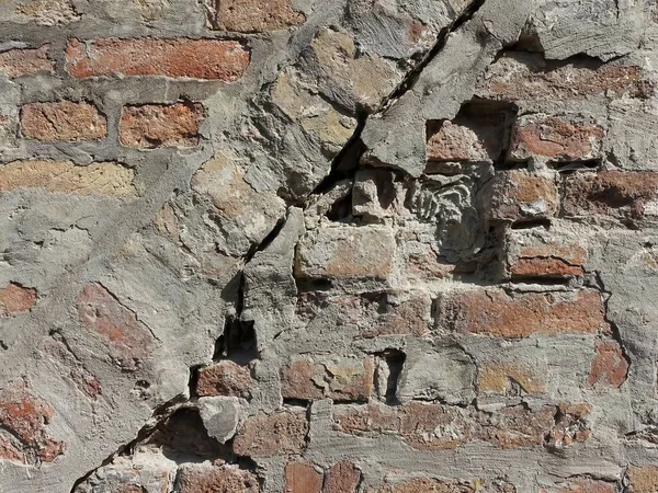 Ligne Fissuration Dans Vieux Mur Briques Endommagé — Photo