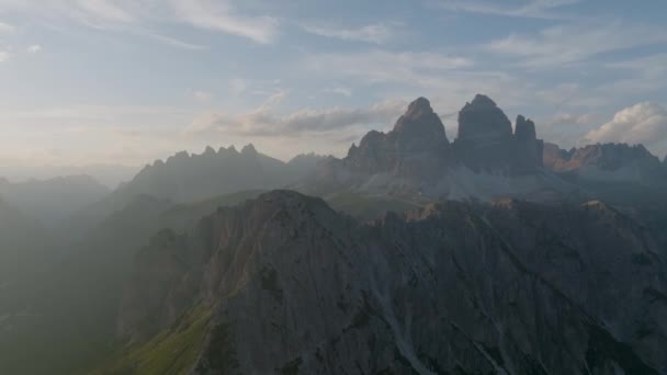 Vista Panorâmica Dos Três Picos Lavaredo Dolomitas Itália Pôr Sol — Vídeo de Stock