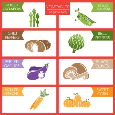 İsimleri çerçevede olan sebzelerin vektör posteri..