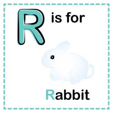 Alfabe R tavşan imajı içindir. alfabe flaş kartı