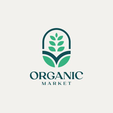 Organik pazar logosunun bitki yaprağı şeklinde bir vektör çizimi