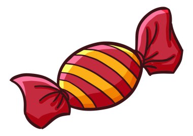 Beyaz zemin üzerinde kırmızı ve sarı bir şekerin vektör çizimi