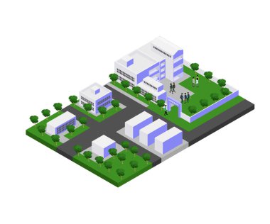 Bir üniversite kampüsünün yerleşim yerlerinin yakınındaki ağaçları gösteren dijital bir çizimi.