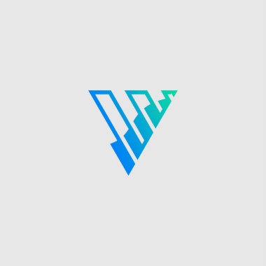 Mavi ve yeşil tonlarda, eğimli bir üçgen şeklinde vektör resimli logo