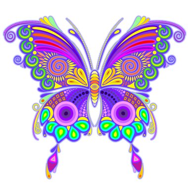 Beyaz arkaplanda renkli bir kelebeğin vektör tasarımı