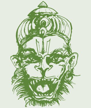 Hindu tanrısı Hanuman 'ın çizimi ya da çizimi.