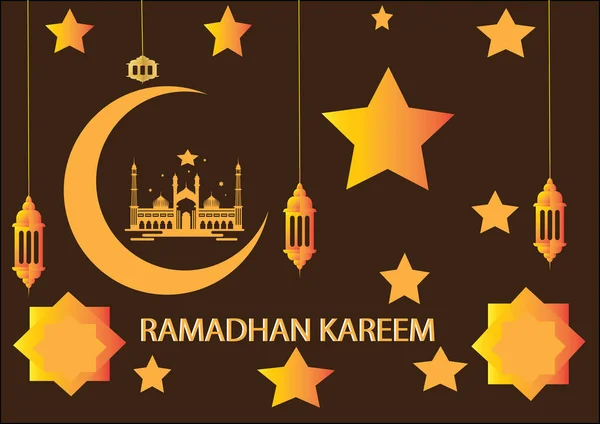 Fond Thème Ramadan Kareem Avec Lune Jaune Étoiles — Image vectorielle