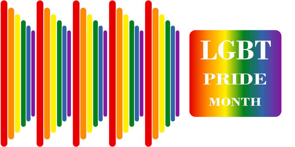 Poster announcing the celebration of LGBT pride month. The design also adds a set of rounded vertical bars with the colors of LGBT pride flag