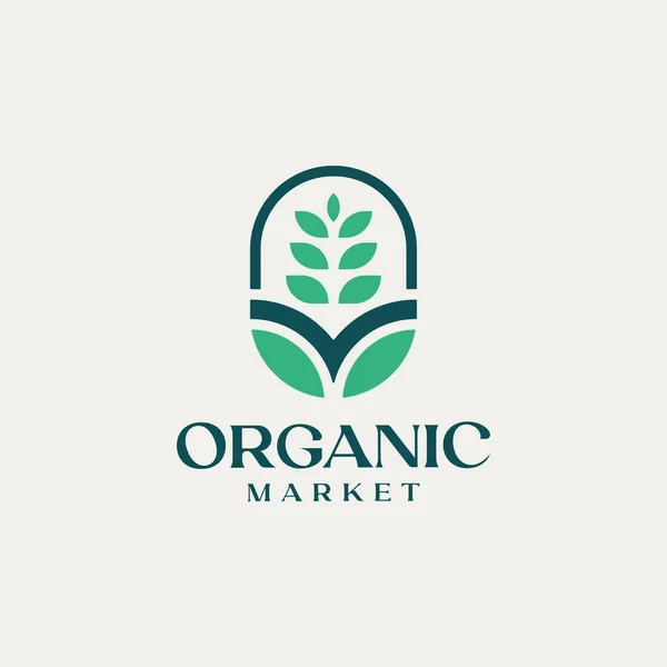 Organik Pazar Logosunun Bitki Yaprağı Şeklinde Bir Vektör Çizimi — Stok Vektör