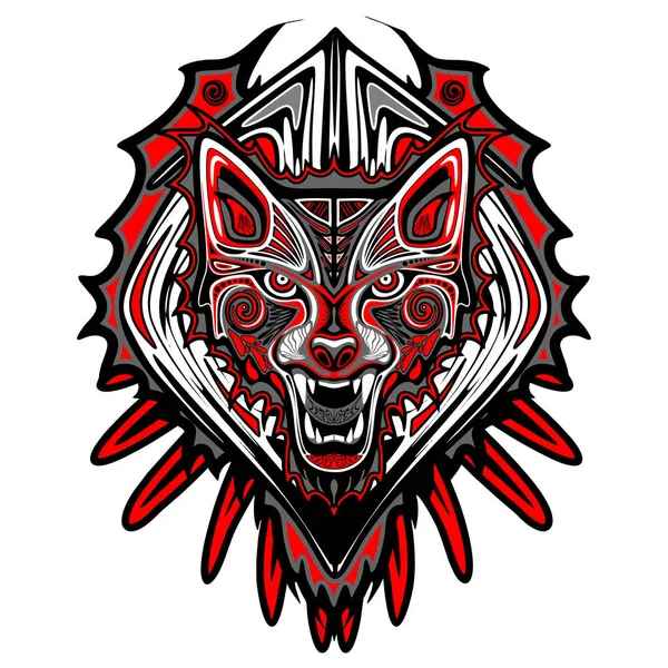 Lobo Tatuaje Estilo Haida Arte Vector Ilustración Aislado Sobre Fondo — Vector de stock