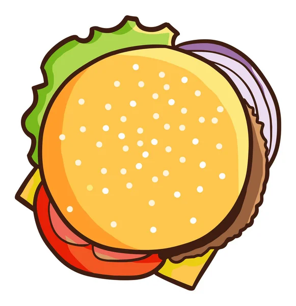 Vektorillustration Eines Burgers Mit Käse Tomaten Salat Und Zwiebeln Auf — Stockvektor