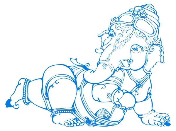 Vector Hindu Ganesha Deity Blue Outlining Plain White Background — Stock Vector