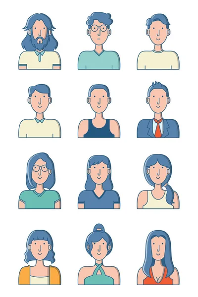 Conjunto Diseños Personajes Humanos Con Diferentes Estilos Cabello Ropa Variaciones — Vector de stock