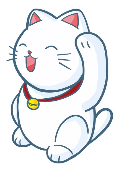 Векторна Ілюстрація Білої Кішки Махає Червоним Дзвінком Шиї — стоковий вектор
