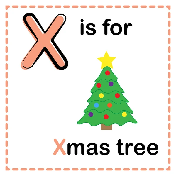 Alfabeto Árvore Natal Para Imagem Alfabeto Flash Card — Vetor de Stock