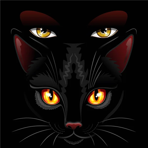 Olhos Bruxa Gato Preto Feitiçaria Halloween Ilustração Vetor Escuro — Vetor de Stock