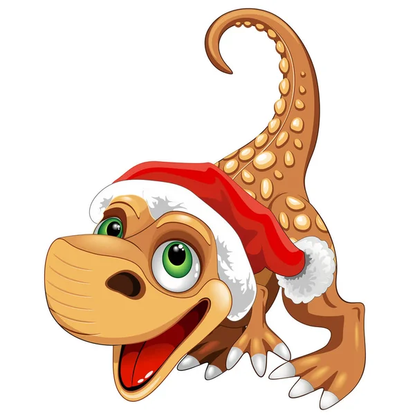 一个带着圣诞老人帽子的恐龙宝宝的垂直向量图 一个卡通人物 — 图库矢量图片