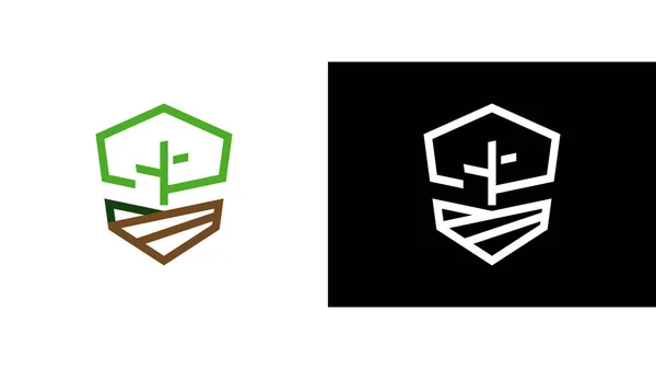 Два Логотипа Форме Эко Щита Поля Садоводства Изолированы Белом Фоне — стоковый вектор
