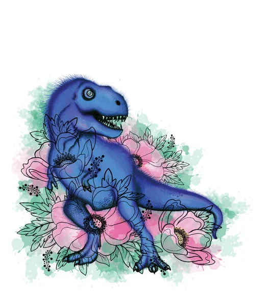 ピンク色の花のT Rexのイラスト — ストックベクタ