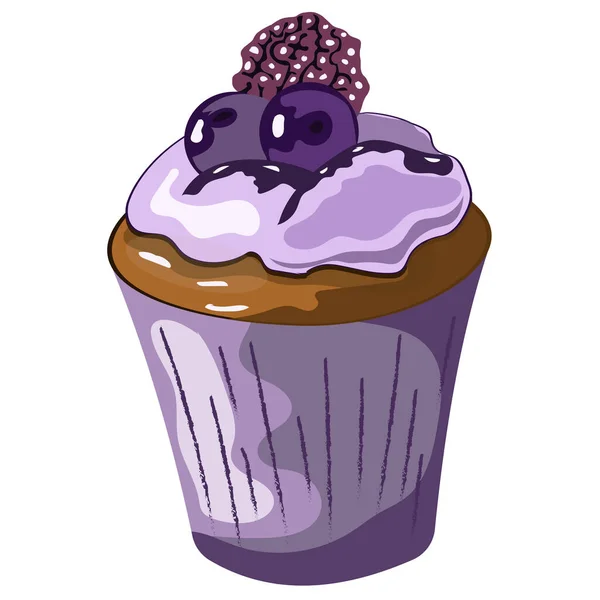 Una Ilustración Vectorial Delicioso Cupcake Arándanos Sobre Fondo Blanco — Archivo Imágenes Vectoriales