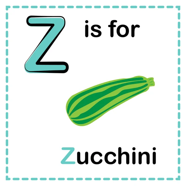 Alphabet Zucchini Image Alphabet Flash Card — Stock Vector