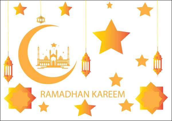 Ramadan Kareem Theme Background Yellow Moon Stars — Stock Vector