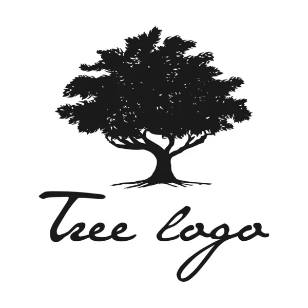白い背景に木のロゴのシルエットのベクトルイラスト — ストックベクタ