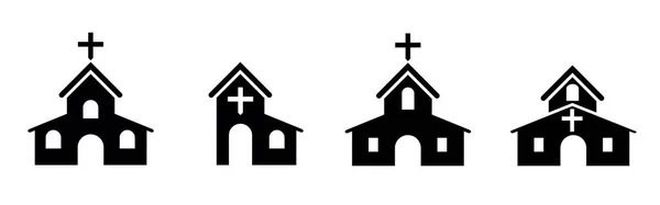 在白色背景上隔离的一排不同的教堂的设计 — 图库矢量图片