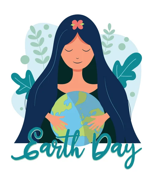 地球日图解 盖亚妈妈抱着地球 — 图库矢量图片