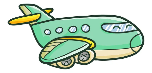Een Vector Ontwerp Van Een Groen Cartoon Vliegtuig Met Glimlachende — Stockvector
