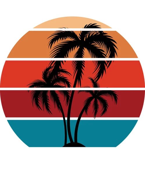 Retro Palm Boom Zonsondergang Achtergrond Vector Illustratie — Stockvector